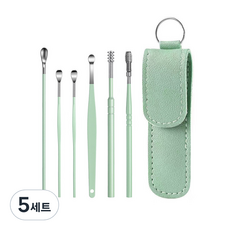 MONACO OLIVE 手感中毒 挖耳勺6件組 + 收納袋套組 薄荷綠, 5套