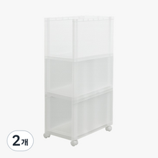 AllULiving 移動式收納箱 3層, 半透明, 2個