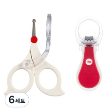 티지엠 돋보기 위생 손톱깎이 2종 세트, 화이트 + 레드, 6세트