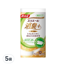 elleair 艾黎艾爾 抑臭+天然淨味捲筒衛生紙 柿單寧與綠茶成份, 12捲, 5袋