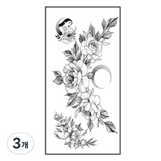 gelluna 黑色花朵身體重點裝飾自助紋身刺青貼紙, 3個, T-45