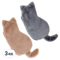 모나코올리브 쓰다듬고 싶은 뒷태냥 필통 2종 세트, 브라운, 그레이, 3세트