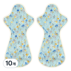 eechae 一體成型特長夜用棉質衛生棉 藍色花卉, 10個, 1入, 夜用以上