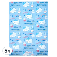 Modern House Butter Shop 牛奶貓甜美圖案L型文件夾, 5個, 藍色