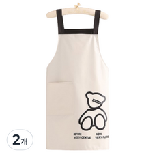 簡約線條防水小熊多用途圍裙, 白色, 2個