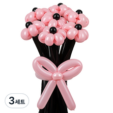 셈퍼텍스 요술풍선 데이지 튤립 꽃다발 만들기 7송이 세트, 핑크앤블랙, 3세트