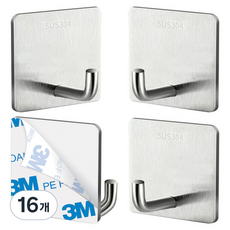 THELIVING 多用途304不鏽鋼黏貼式掛鉤型方形掛鉤, 銀色, 16個