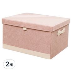 앞날창창 뚜껑형 패브릭 수납 정리함 리빙박스, 핑크, 2개