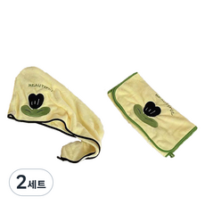 원이네 소프트 튤립 세수타월 60 x 25 cm + 헤어타월 35 x 75 cm 세트, 녹색튤립, 2세트
