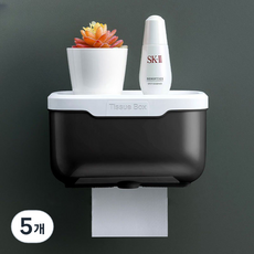 solve living 簡約浴室防水透明壓克力捲筒衛生紙盒, 霧面黑 大號, 5個