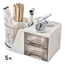 旋轉式筆筒桌面收納盒, 白色, 5個