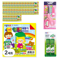 Jong Ie Nara 200 雙面色紙 4張 x 50包 + KOKUYO SAXA 附蓋剪刀 粉紅色 + Nara膠水 15g x 2入 組合, 2套, 8色