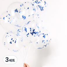파티해 메탈릭 컨페티풍선 20p + 손펌프 랜덤발송 +컬링리본 + 스펀지닷 세트, 블루, 3세트