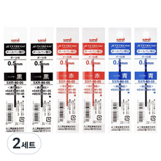 Uni 三菱 JETSTREAM 3色原子筆替芯 0.5mm SXR-80 3種 x 2入組, 黑色, 藍色, 紅色, 2套