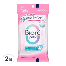 Biore 蜜妮 Zero 爽身粉濕巾 柔和皂香, 2個, 10個裝, 24g