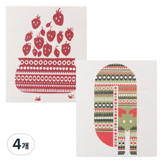 JuniArt北歐抹布 2入組, 草莓蛋奶凍，貓