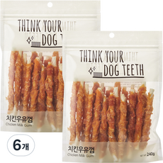 띵크유어도그티 강아지 딩고껌 스틱형 24P, 혼합맛(치킨/우유), 240g, 6개