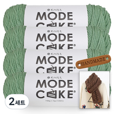 니뜨 모드케이크 뜨개실 100g x 4p + 뉴 로이드 롱 머플러 도안 + 라운드 엣지 라벨 세트, 2세트, 민트
