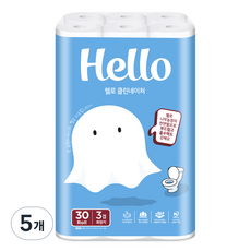 Hello Tissue Clean Nature 天然紙漿3層加寬捲筒衛生紙, 5個, 30m, 30入