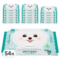 순둥이 반려동물 순둥이와 댕댕이 프리미엄 그린 중성 물티슈 휴대용, 16개입, 54개