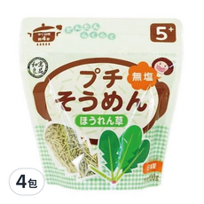 和寓良品 寶寶細麵 鮮蔬菠菜, 5個月以上適用, 無鹽, 100g, 4包
