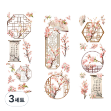 Sellingnew 東方風PET手帳手機裝飾貼紙3件組, 3套, 桃花