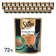 쉬바 1세 이상 고양이 간식 파우치, 닭+참치, 70g, 72개