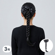 알럽홈 여성용 블랙리본 클립형 포니테일 땋은 머리 가발 L264-0068, 블랙, 3개