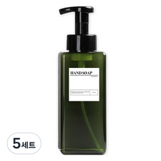 뉴앤룩 사각 거품용기 핸드워시 리필공병 650ml + A라벨스티커 핸드솝 세트, 그린(리필공병), 5세트