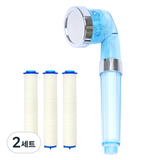 W-Pure過濾淋浴蓮蓬頭+替換濾芯*3套組, 藍色, 2組