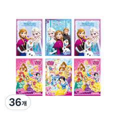 Heemangnote 迪士尼厚實綜合本系列 女孩用 公主 3入 + 冰雪奇緣 3入 2種套組 隨機出貨, 36個, 16開, 36張
