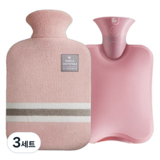 다이제 당그니 핫워터 냉보온 물주머니 핫 찜질팩 + 니트커버 세트 분홍색, 3세트