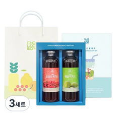 초록원 과실 엑기스 660g x 2종 선물세트 + 쇼핑백, 3세트, 매실엑기스 + 오미자엑기스