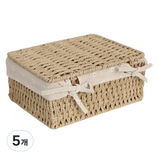 내일의공간 커버 꼬임로프 뚜껑 라탄바구니, 네츄럴, 5개