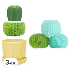 MONACO OLIVE 小仙人掌清潔用海綿清潔器 + 3種補充包組合, 3套, 單一顏色