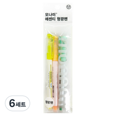 모나미 에센티 소프트 형광펜 3종 세트, 노랑 + 주황 + 녹색, 6개