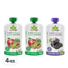 비오이탈리아 아동용 진짜 유기농 퓨레 패키지 3p 세트 360g, 혼합맛(사과/키위/시금치), 푸룬맛, 4세트