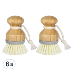 미스터시가 다용도 대나무 뱀부 우드 손잡이형 그립 세척 솔, 그레이, 6개