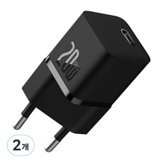 베이스어스 GaN5 20W 아이폰 미니 고속충전기 C타입, 블랙, 2개