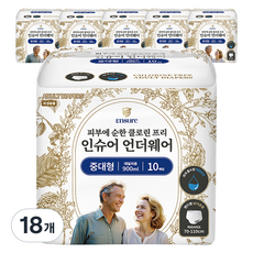 인슈어 언더웨어 데일리용 성인기저귀 900ml, 중대형, 10매입, 18개