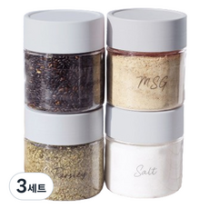 KAZT 印字調味罐 淺灰色 300ml x 4入 + 15種貼紙組, 3套