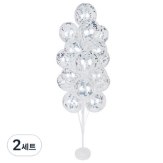 파티쇼 풍선 장식꽂이 세트 19스틱 160cm + 컨페티풍선 원형 20p, 실버, 2세트