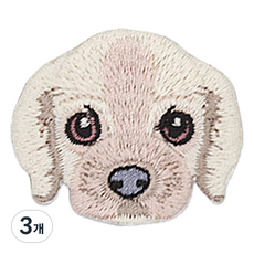 Button King 東大門鈕扣王 動物臉部刺繡燙布貼, 3個, 象牙白臘腸犬