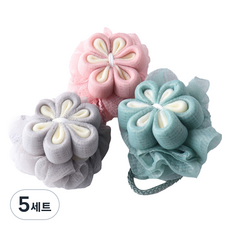버블 플라워 샤워볼 3종 세트, 혼합색상, 5세트
