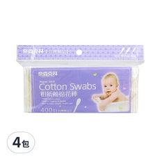 奈森克林 粗紙軸棉花棒 400支 台灣製品, 4包