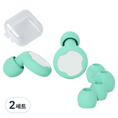 Misoroun 飛機用睡眠矽膠耳塞 2p + 耳帽 4p + 收納盒套組 高級薄荷綠, 2套