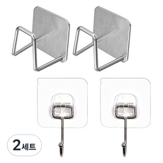 월드크린 수세미 스텐걸이 2p + 고리형 도구걸이 후크 대형 2p 세트, 투명(후크), 2세트