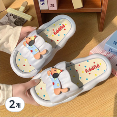EVER HOUSE 小狗圓點卡通室內拖鞋, 2個, 藍色