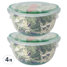 Nanu Dam 附瀝水盤圓形沙拉密封保鮮盒, 4個, 1.67L