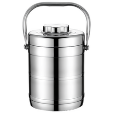 LZQ 不鏽鋼保溫密封防溢提鍋/真空保溫飯盒/餐盒/便當盒/保溫桶/學生上班族飯桶/湯鍋 2L, 1個, 銀色